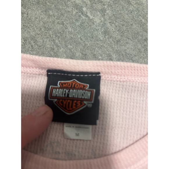 Harley Davidson Pink Thermal Long Sleeve Shirt Embellished Rhinestones Tucson AZ - Picture 4 of 7